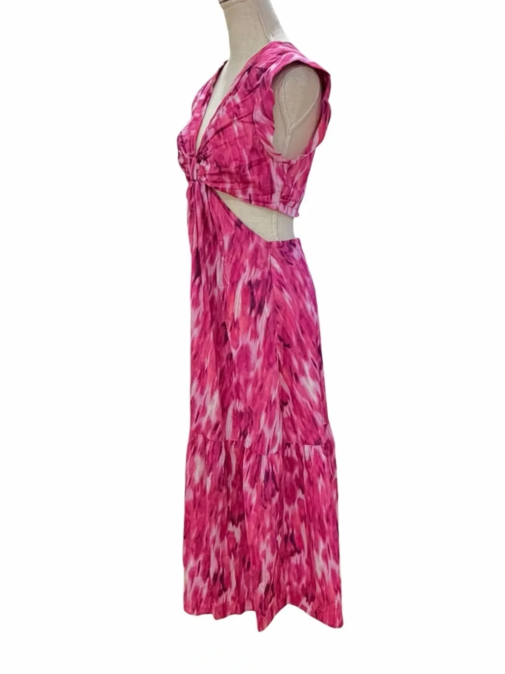Jason Wu Pink Watercolor Ikat Cutout Maxi Dress Cotton Blend Size M